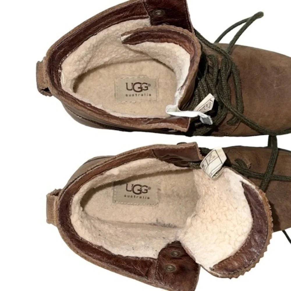 UGG Denhali‎ Brown Leather Fur Sherpa Lined Waterproof Hiking Boots Size 7